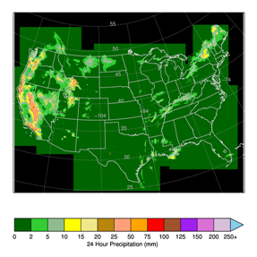 Precipitation data in a Polar Stereographics map projection.
