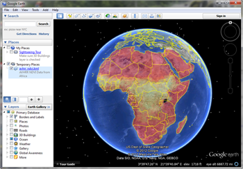 A KML file built directly from a GeoTiff file.