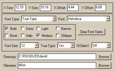 The center panel of the FSC_PSConfig graphical user interface with font information turned on.