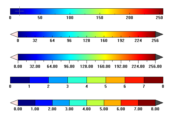 Colorbars created with the cgColorbar program.
