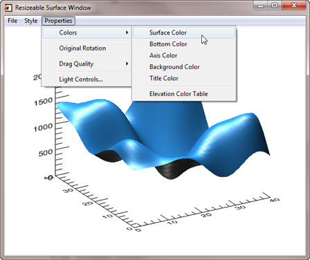 Program properties via pull-down menus.