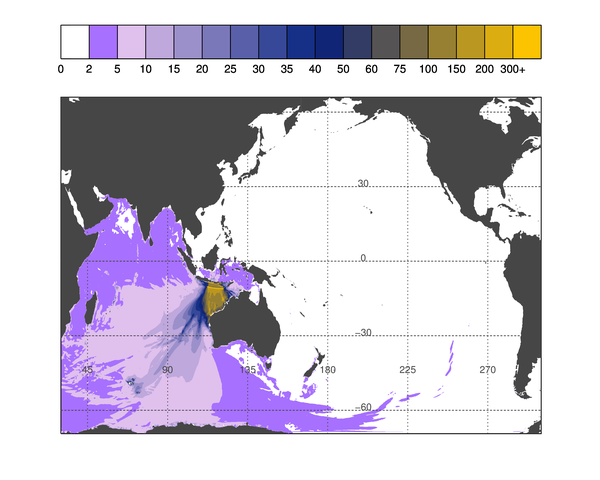 A partitioned image as a filled contour plot in a map projection.