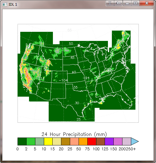 A filled contour plot on a map projection.