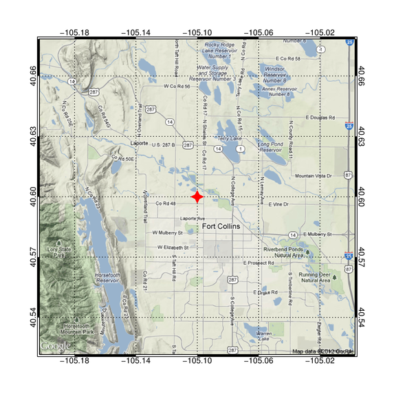 A Google static map image displayed with
Coyote Graphics routines.