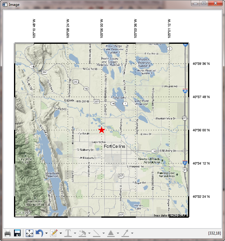 A Google static map image displayed with
box axes.